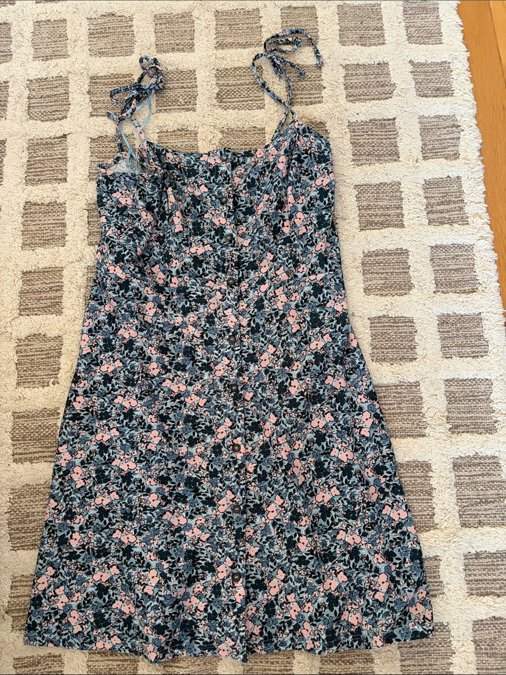 Topshop Navy and Pink Floral Tie-Strap Dress